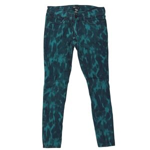 Express Stella Skinny Legging Jeans 6 Teal Black Leopard Ikat Animal Print